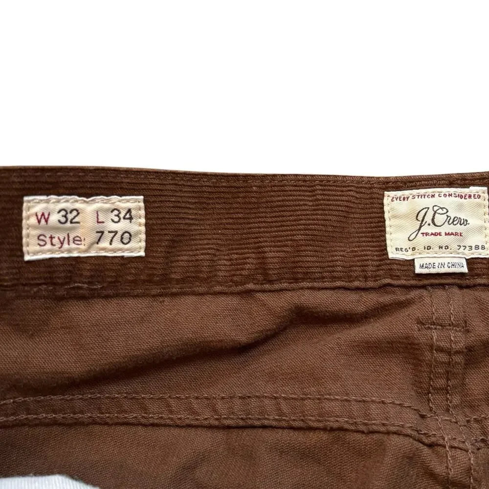J. Crew 770 Straight Fit Dark Khaki Corduroy 5-Pocket Pant 32x34 Cotton Stretch*